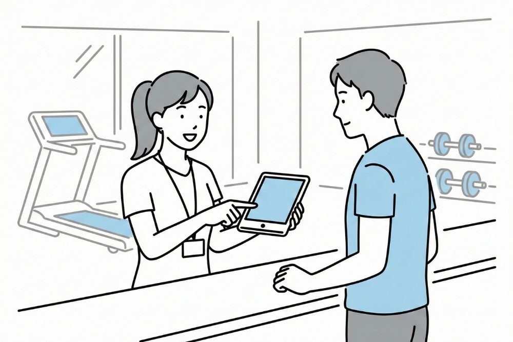 声がけする女性スタッフ